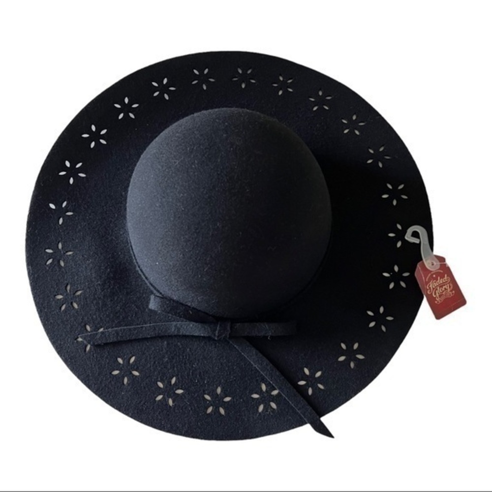 Faded Glory Black Wide Brim Lacer Cut Floppy Wool Hat